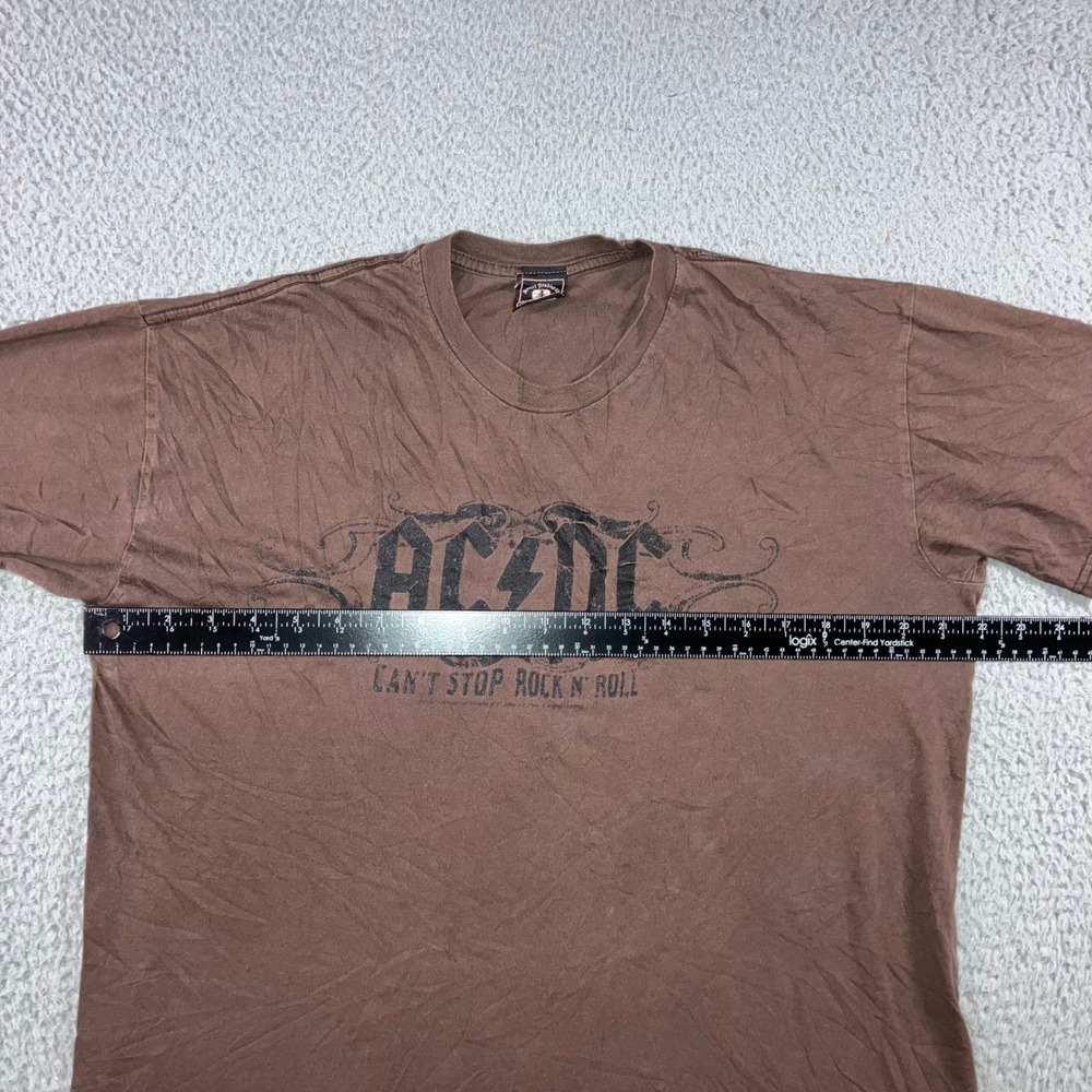 Vtg AC/DC T-Shirt Men L Brown Can't Stop Rock N Roll Graphic Tee 2000s Relaxed - Picture 4 of 9